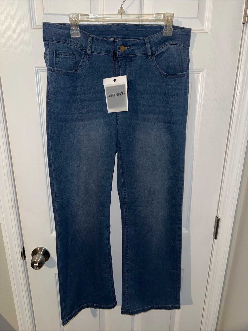 Hanna Nikole Women's Plus Wide Flared Jeans 16w NWT Denim Dusky Blue Stretch New